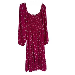 Gap Pink floral Maxi Dress size XL Smocked Milkmaid Tiered Square Neck Cottage